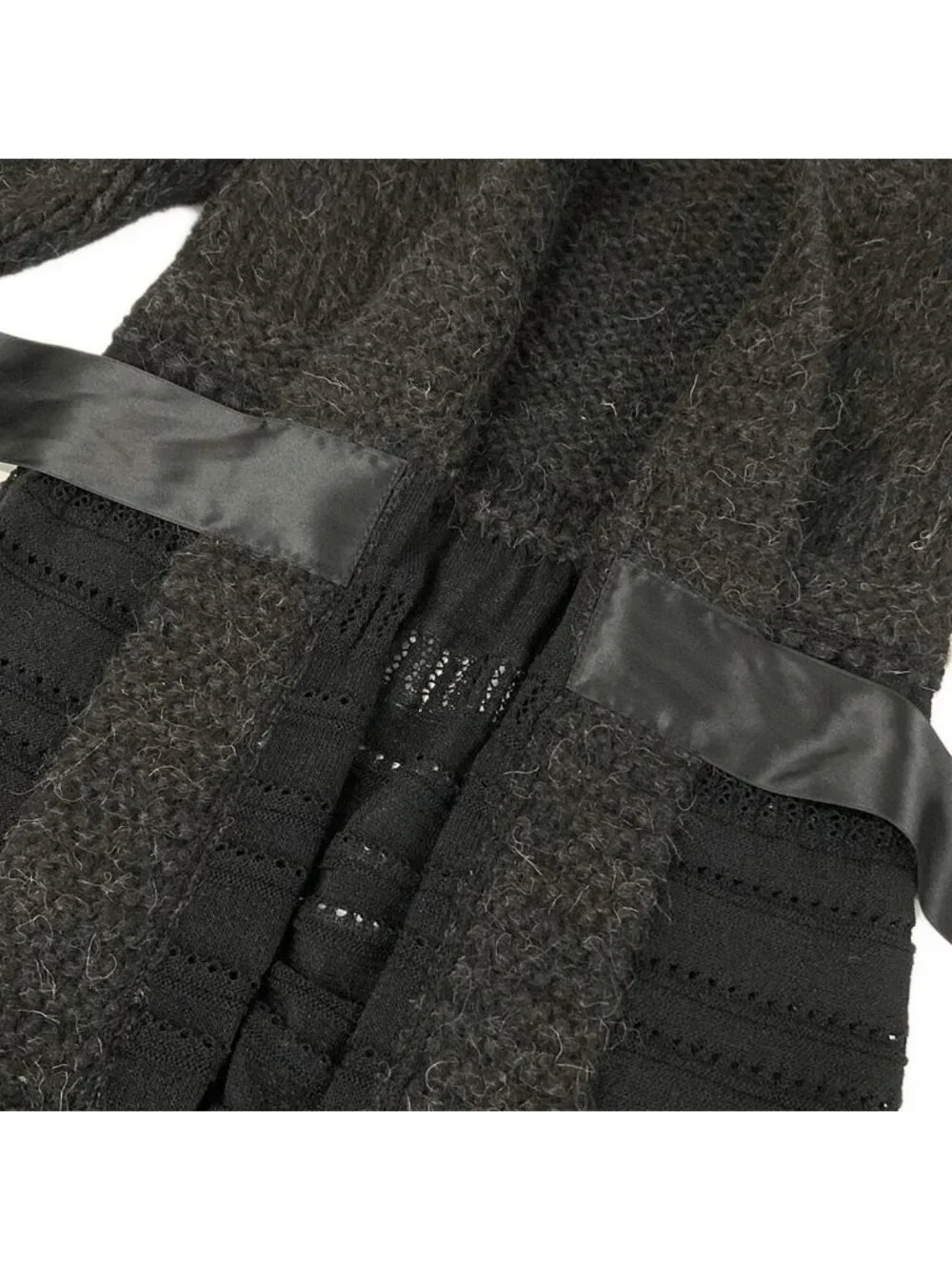 Chanel Cardigan S Dark Gray Dark Navy Three Quarter Sleeve Long Length Wool